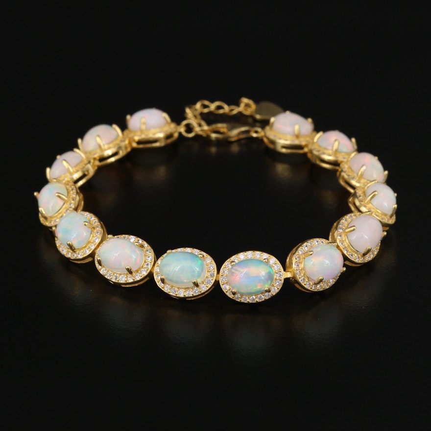 Sterling Silver Opal and Cubic Zirconia Halo Bracelet