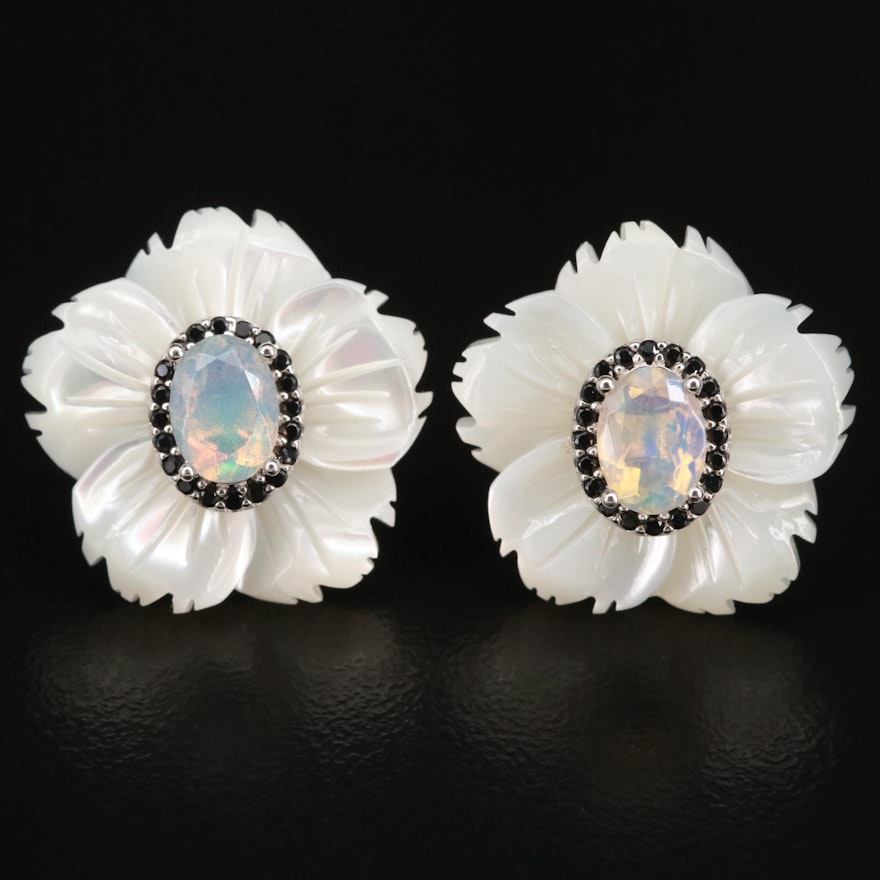 Sterling, Mother of Pearl, Cubic Zirconia and Opal Earrings