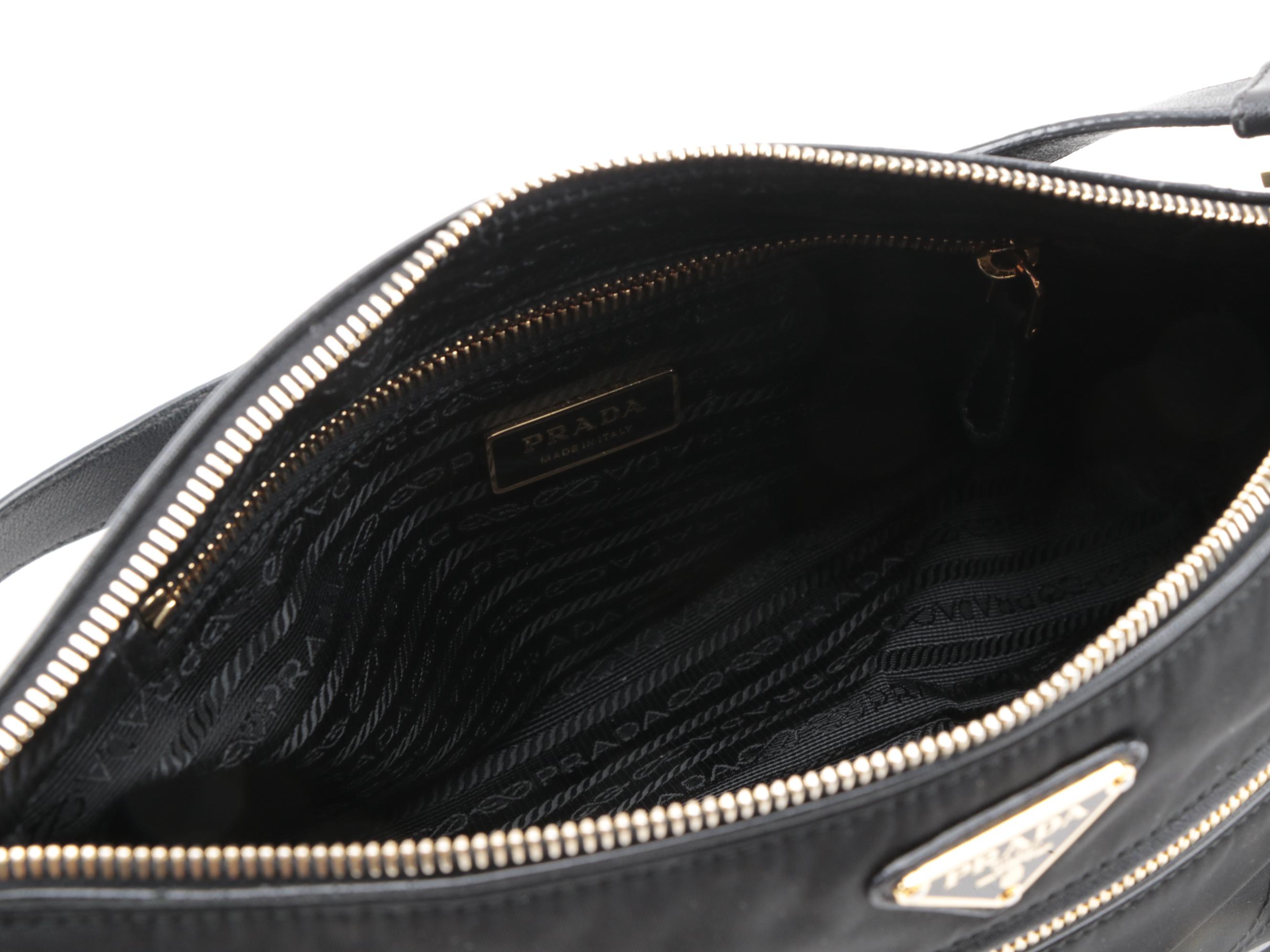 Prada Front Zip Shoulder Bag in Black Tessuto Nylon and Leather