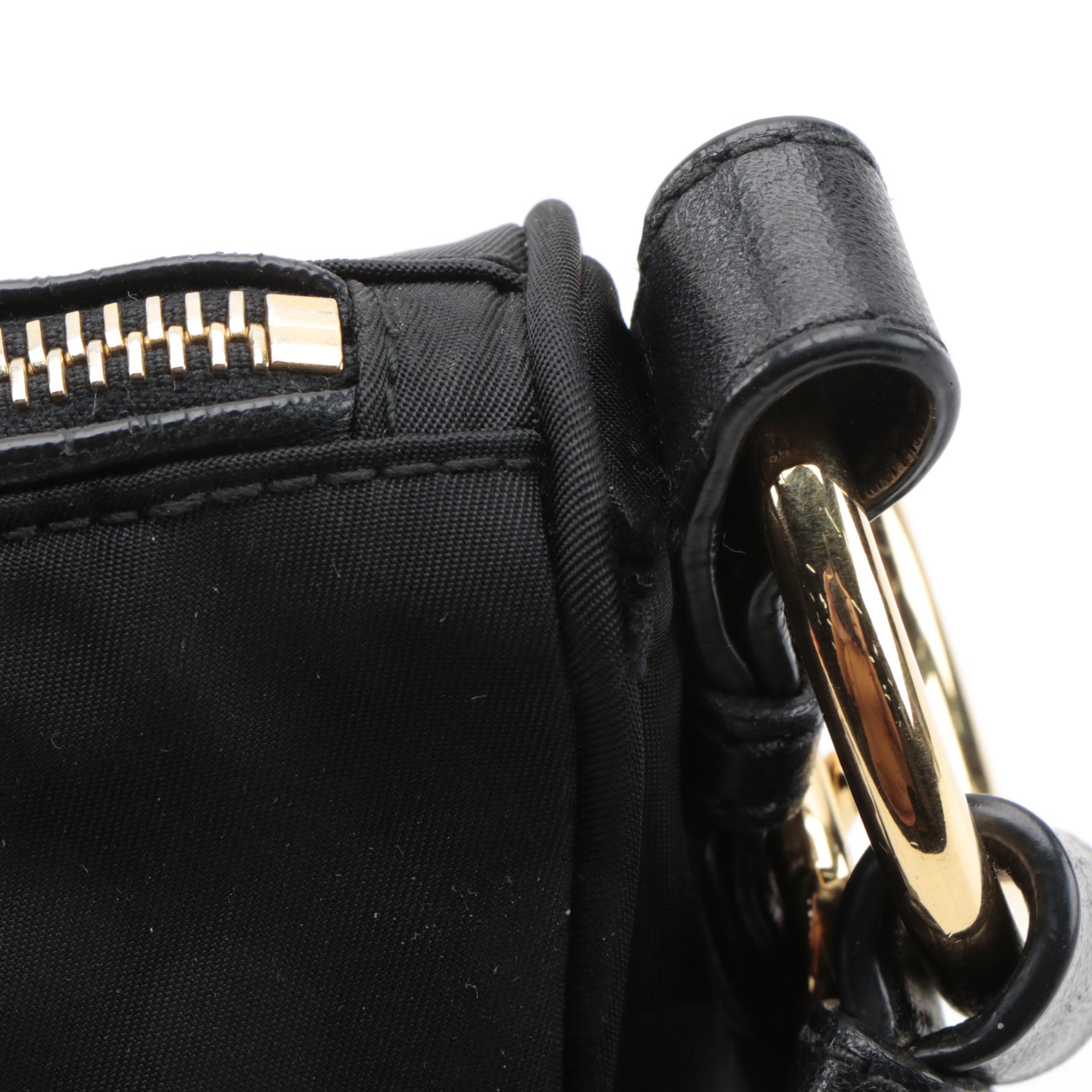 Prada Front Zip Shoulder Bag in Black Tessuto Nylon and Leather