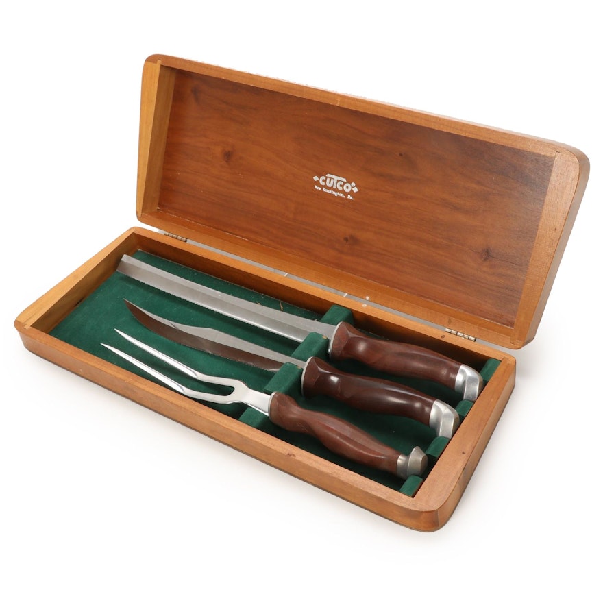 Cutco Three Piece Carving Set with Wooden Box, Late 20th Century