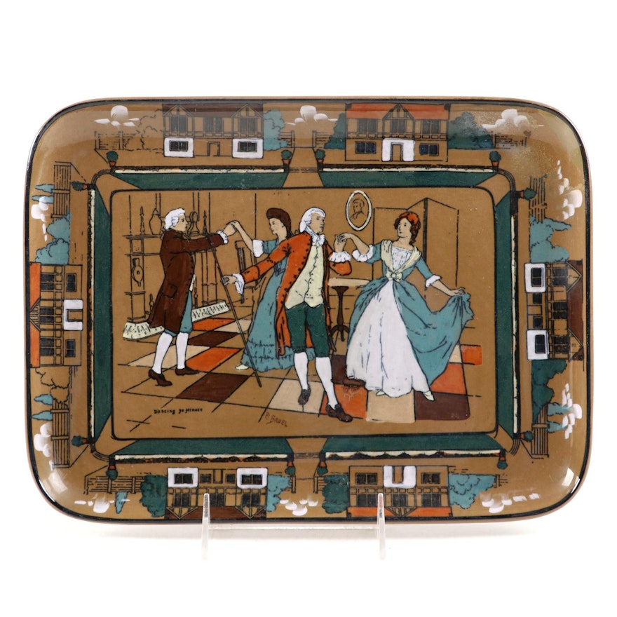 Buffalo Pottery Deldare Ware "Dancing Ye Minuet" Vanity Tray, 1924