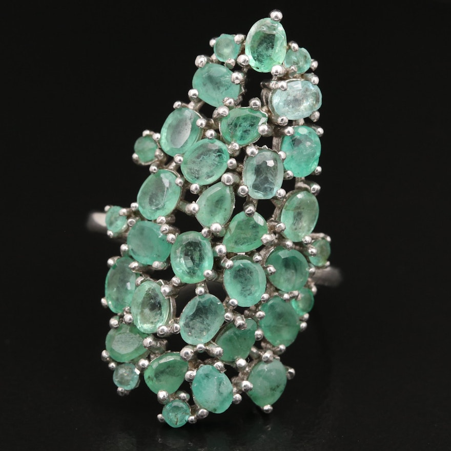 Sterling Emerald Cluster Ring