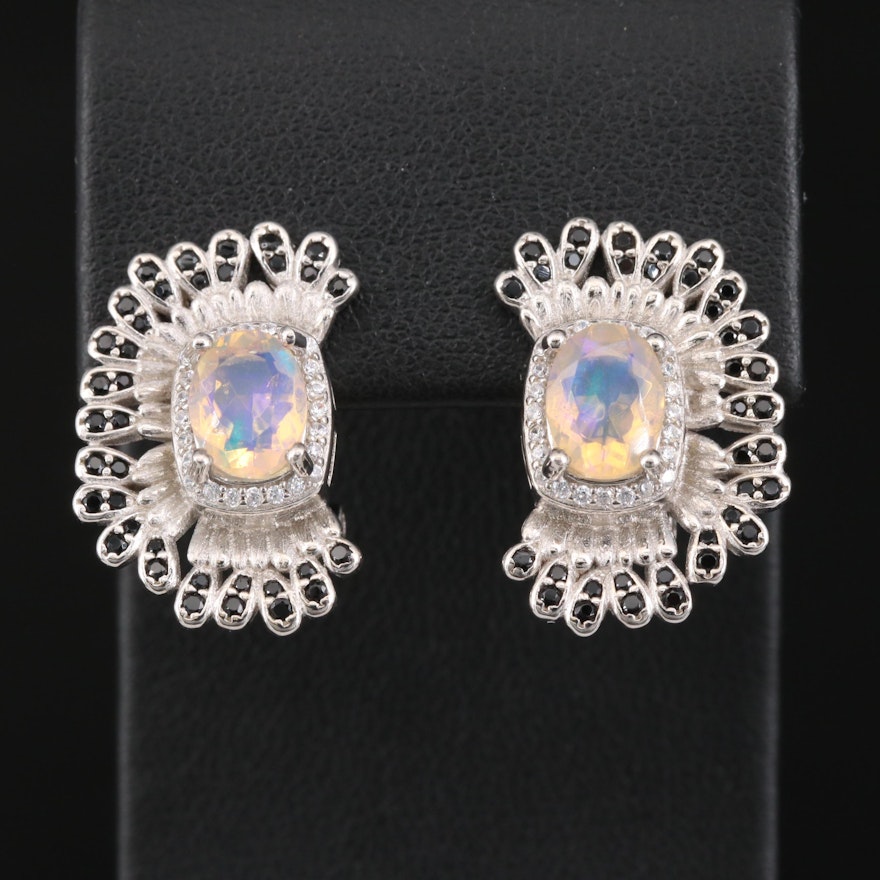 Sterling Opal and Spinel Earrings