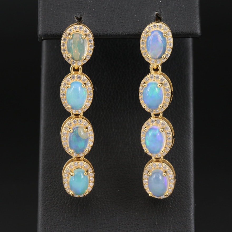 Sterling Silver Opal and Cubic Zirconia Dangle Earrings