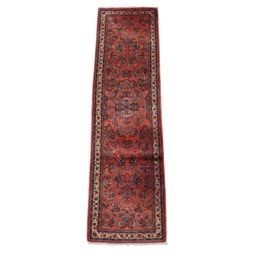 2'8 x 10'2 Hand-Knotted Persian Sarouk Wool Carpet Runner