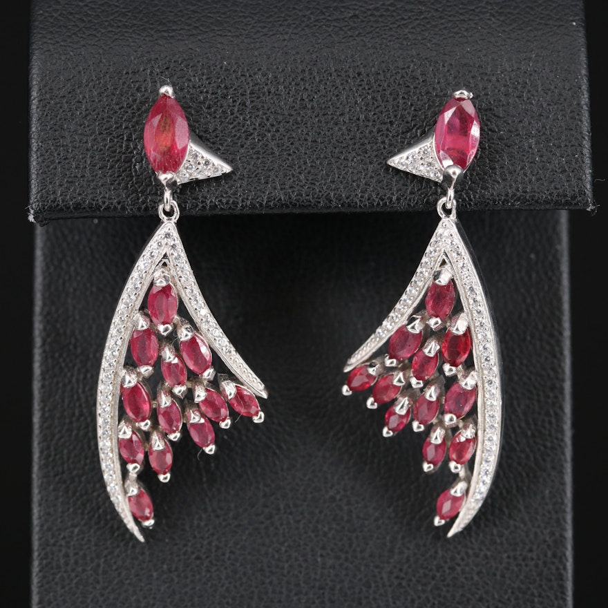 Sterling Corundum and Cubic Zirconia Triangular Earrings