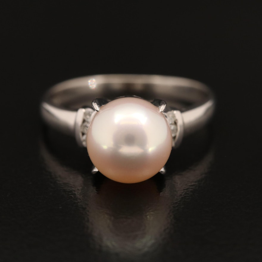 Platinum Pearl and Diamond Ring