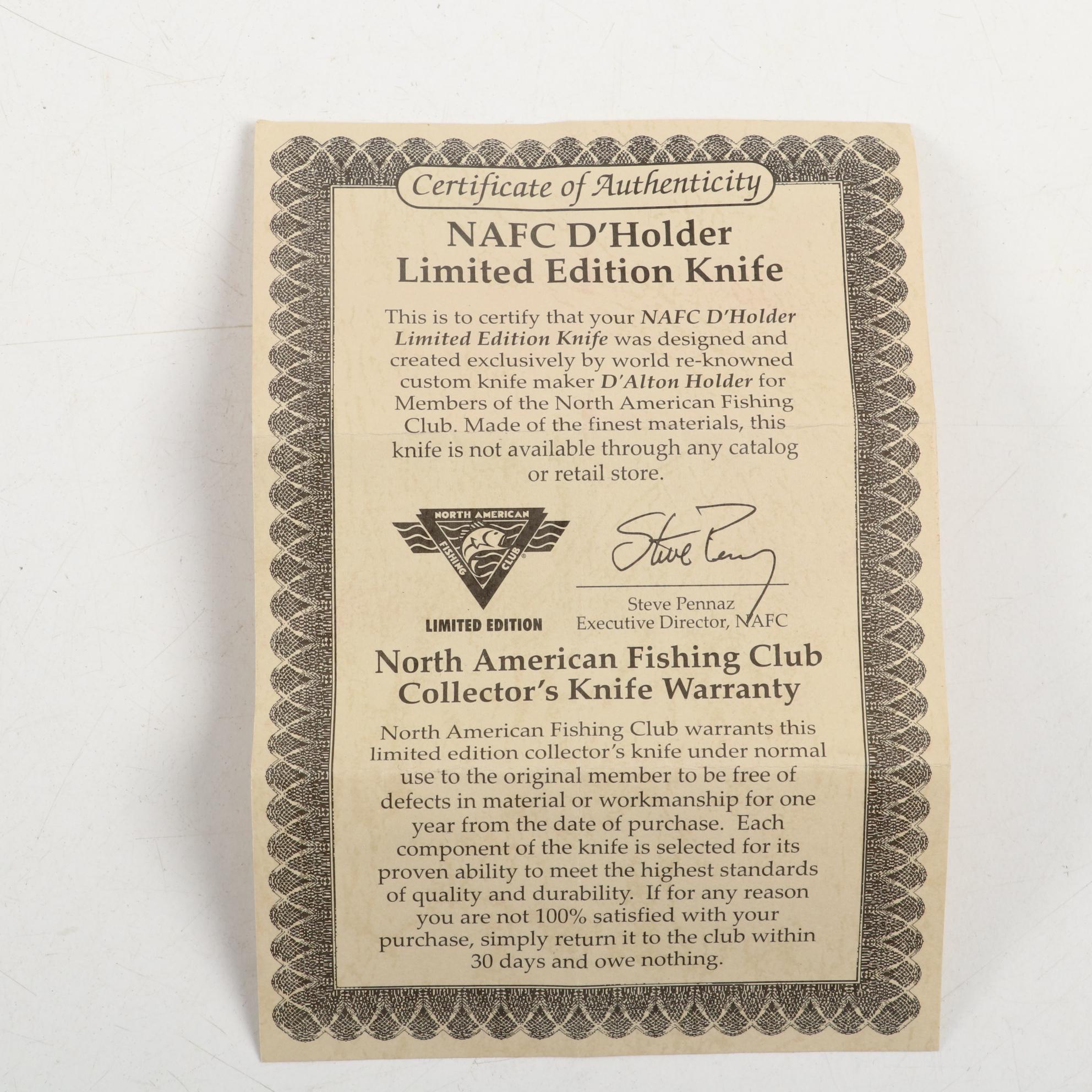 North American Fishing Club Limited Edition Collectors Knives with COA