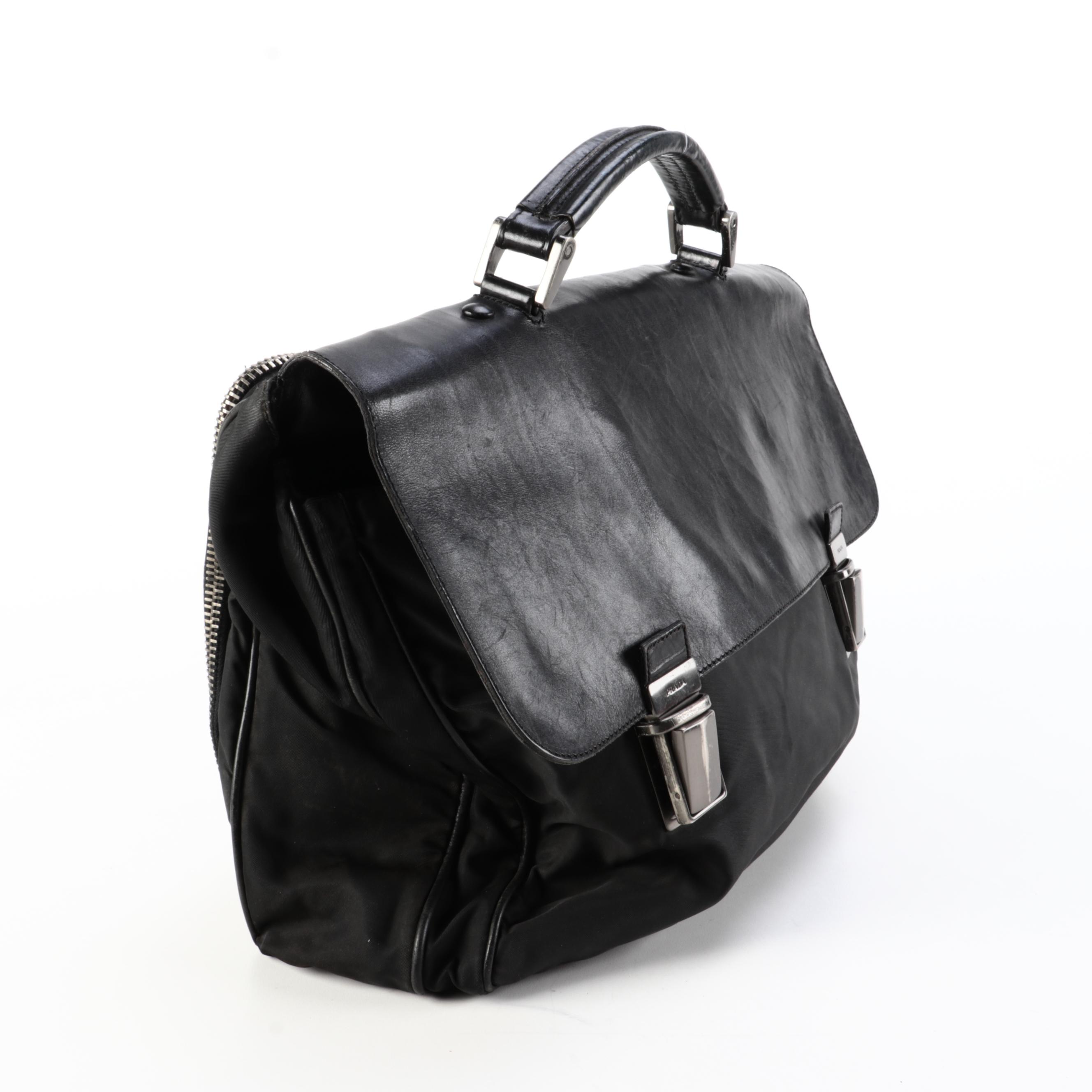 Prada Briefcase in Black Nylon and Nappa Leather