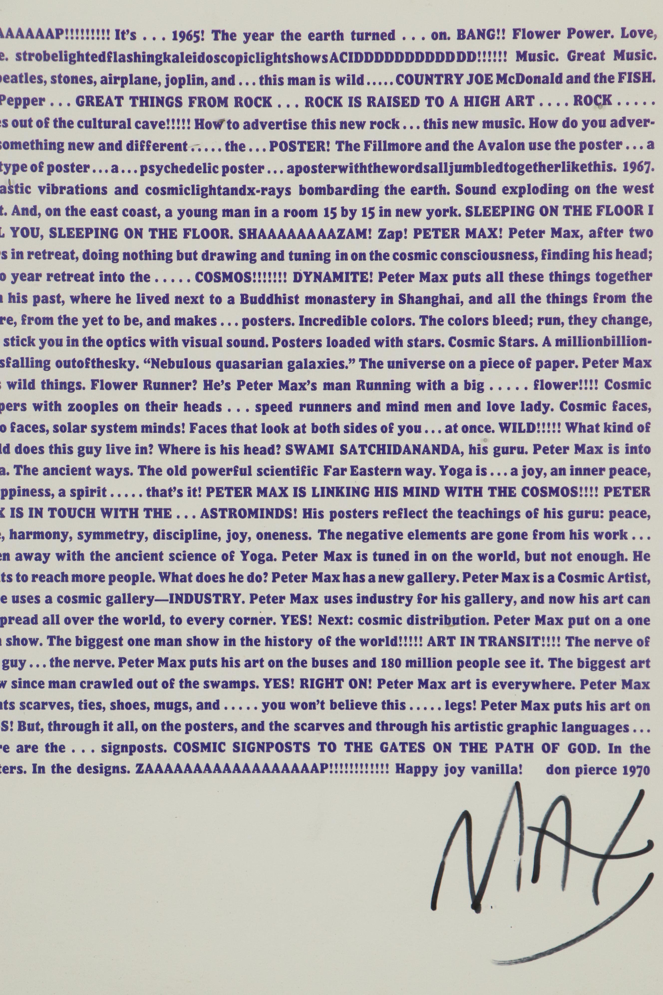 Peter Max Script Lithograph, 1970