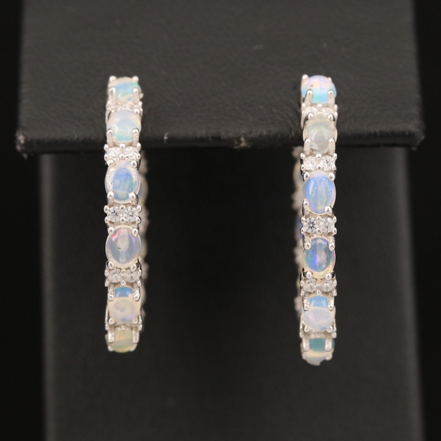 Sterling Opal and Cubic Zirconia Inside-Out Hoop Earrings