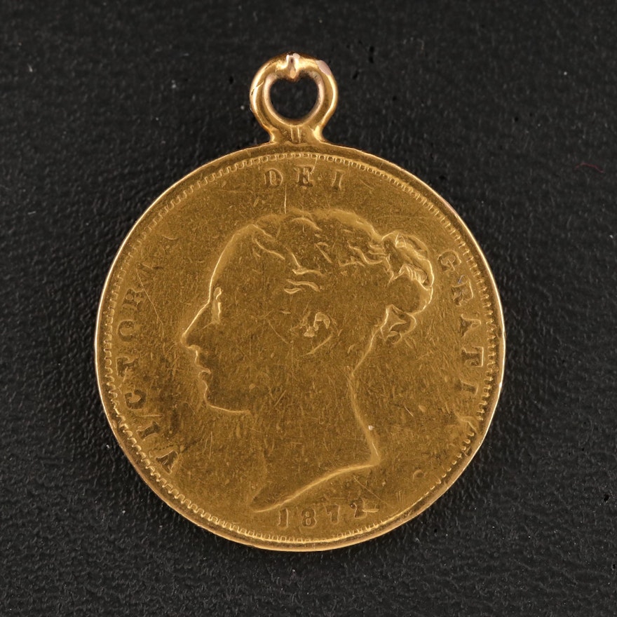 14K Pendant of 1872 British Gold Half Sovereign Coin