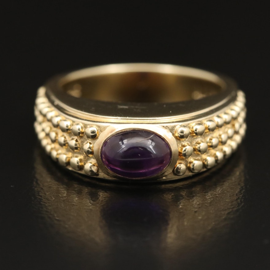 14K Oval Amethyst Cabochon Ring