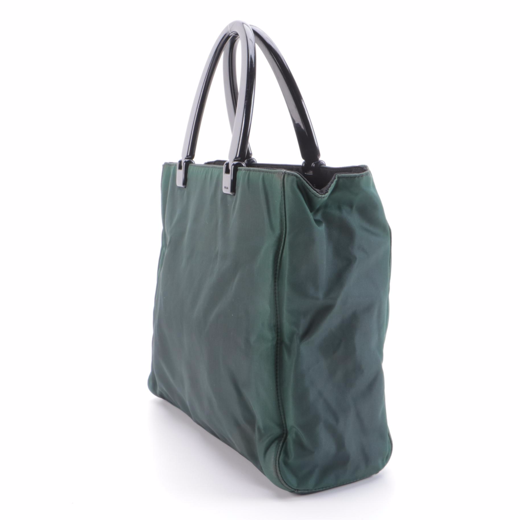 Prada Nylon Hard Handle Tote Bag in Dark Green and Black