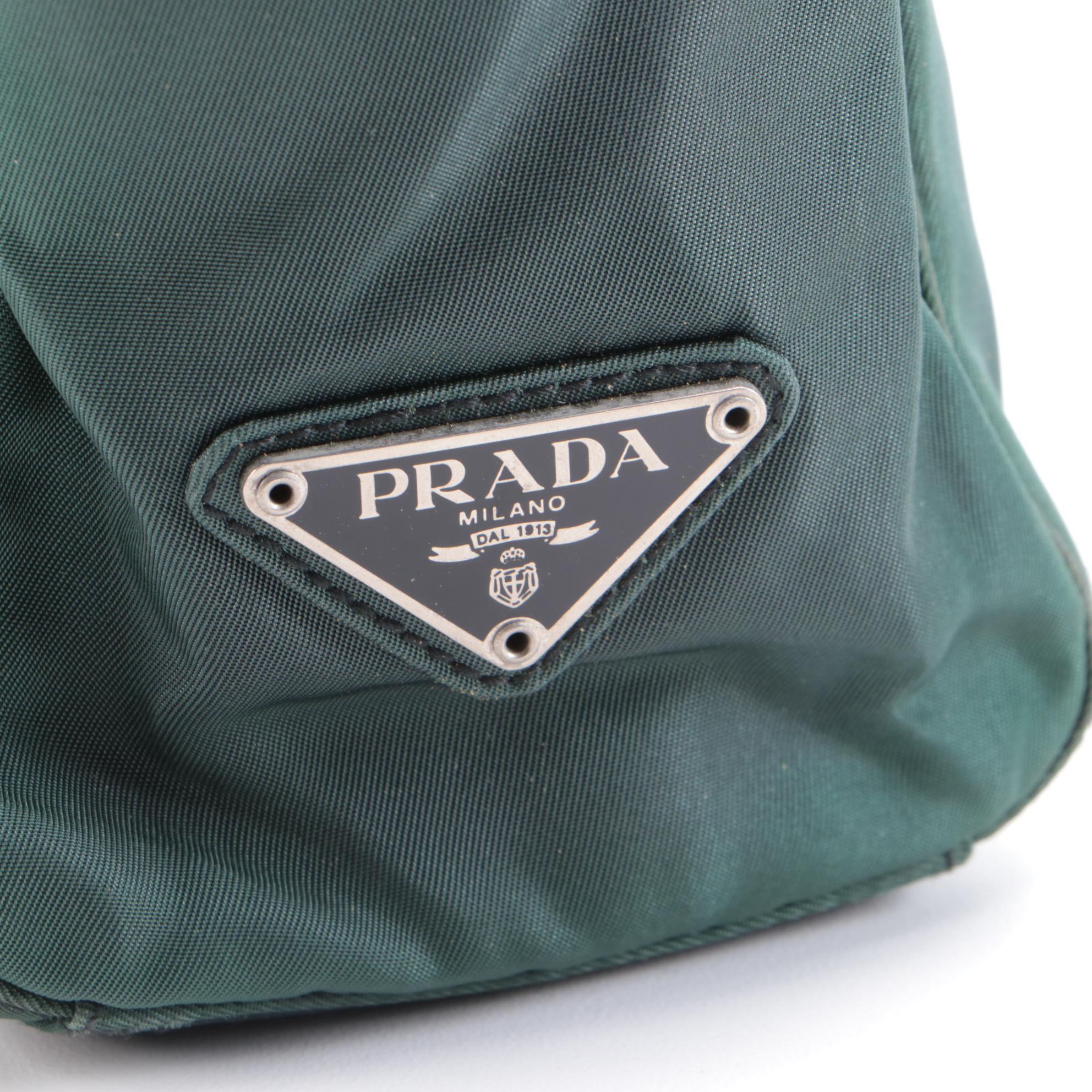 Prada Nylon Hard Handle Tote Bag in Dark Green and Black