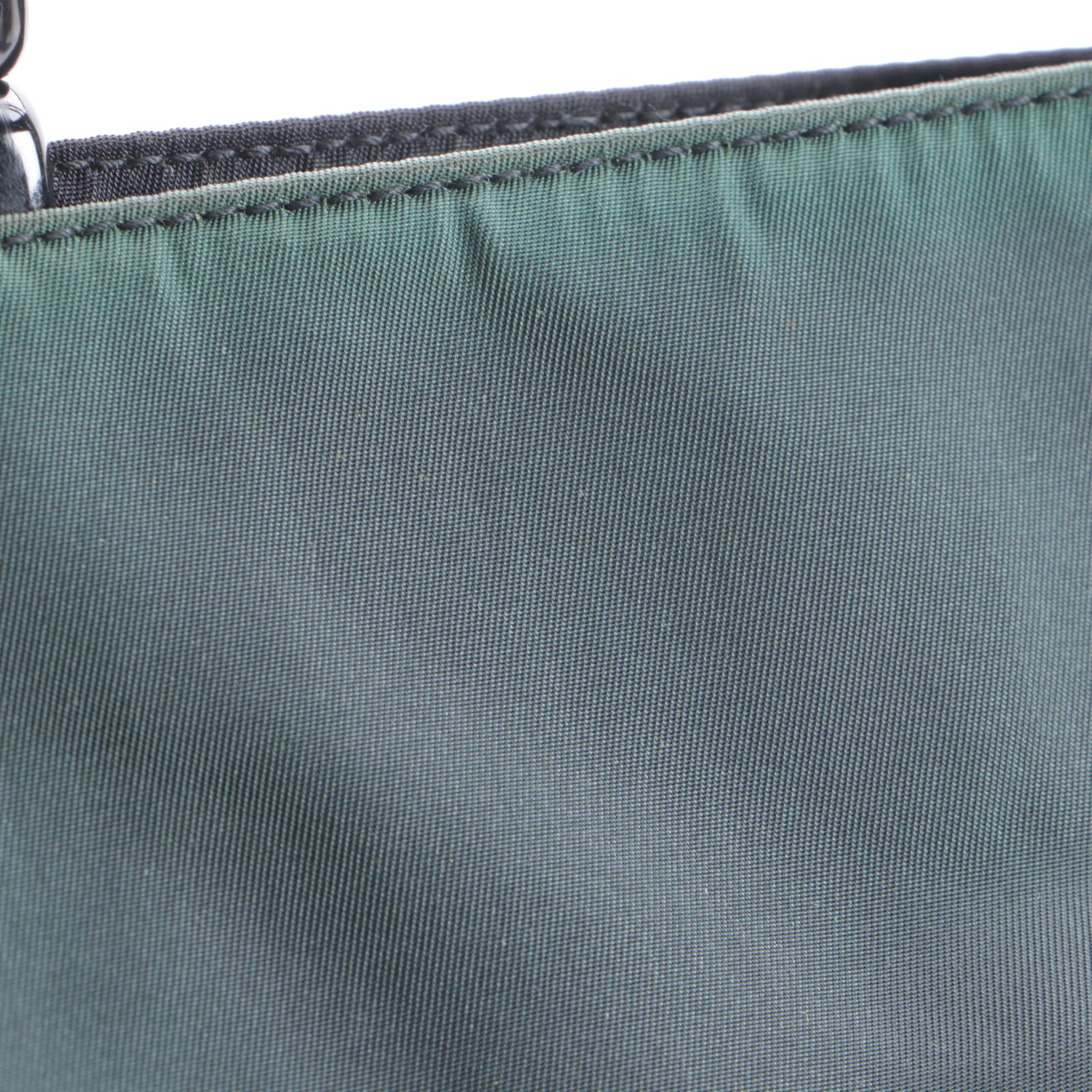 Prada Nylon Hard Handle Tote Bag in Dark Green and Black