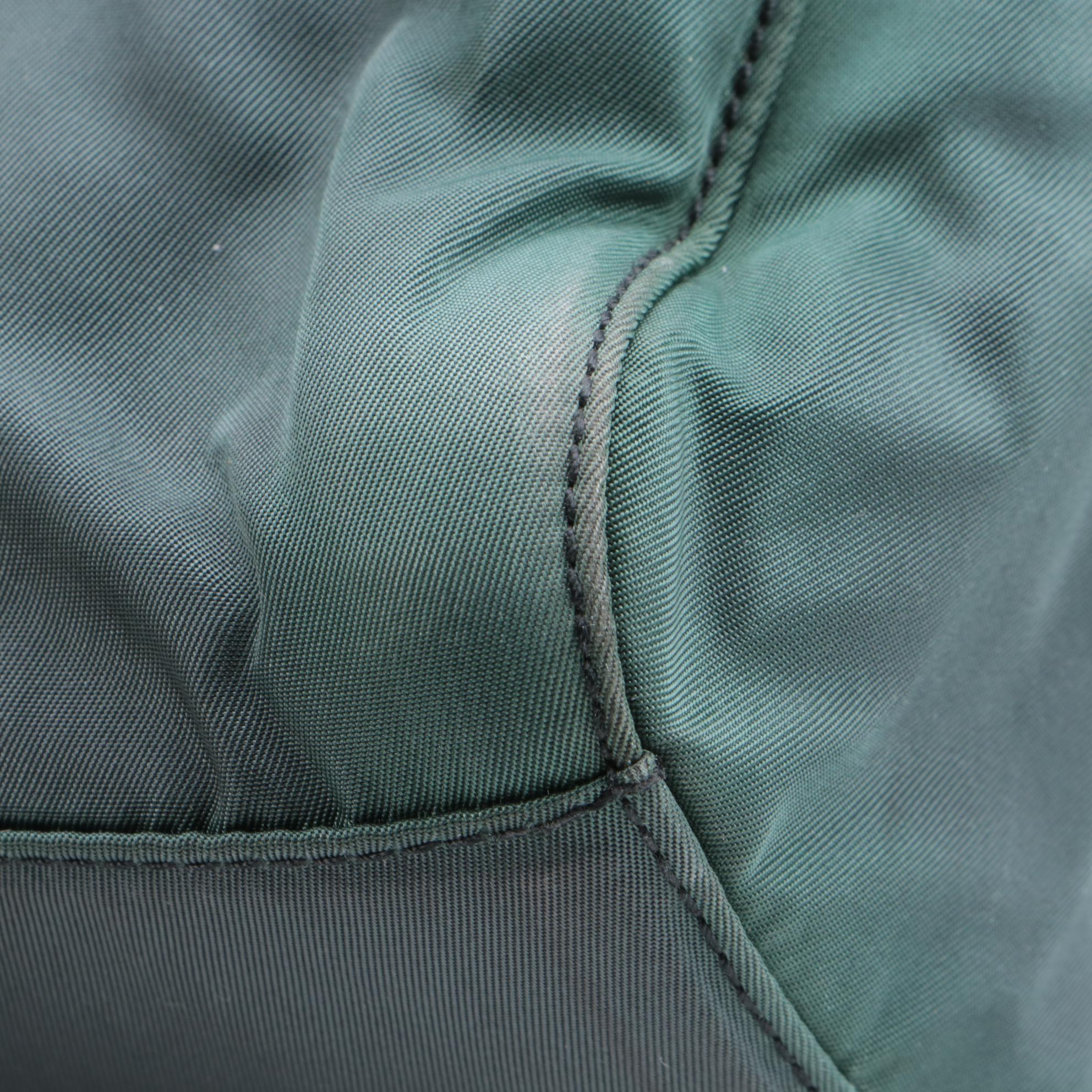 Prada Nylon Hard Handle Tote Bag in Dark Green and Black