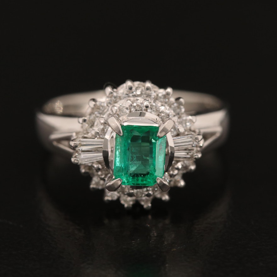 Platinum Emerald and 0.25 CTW Diamond Ring