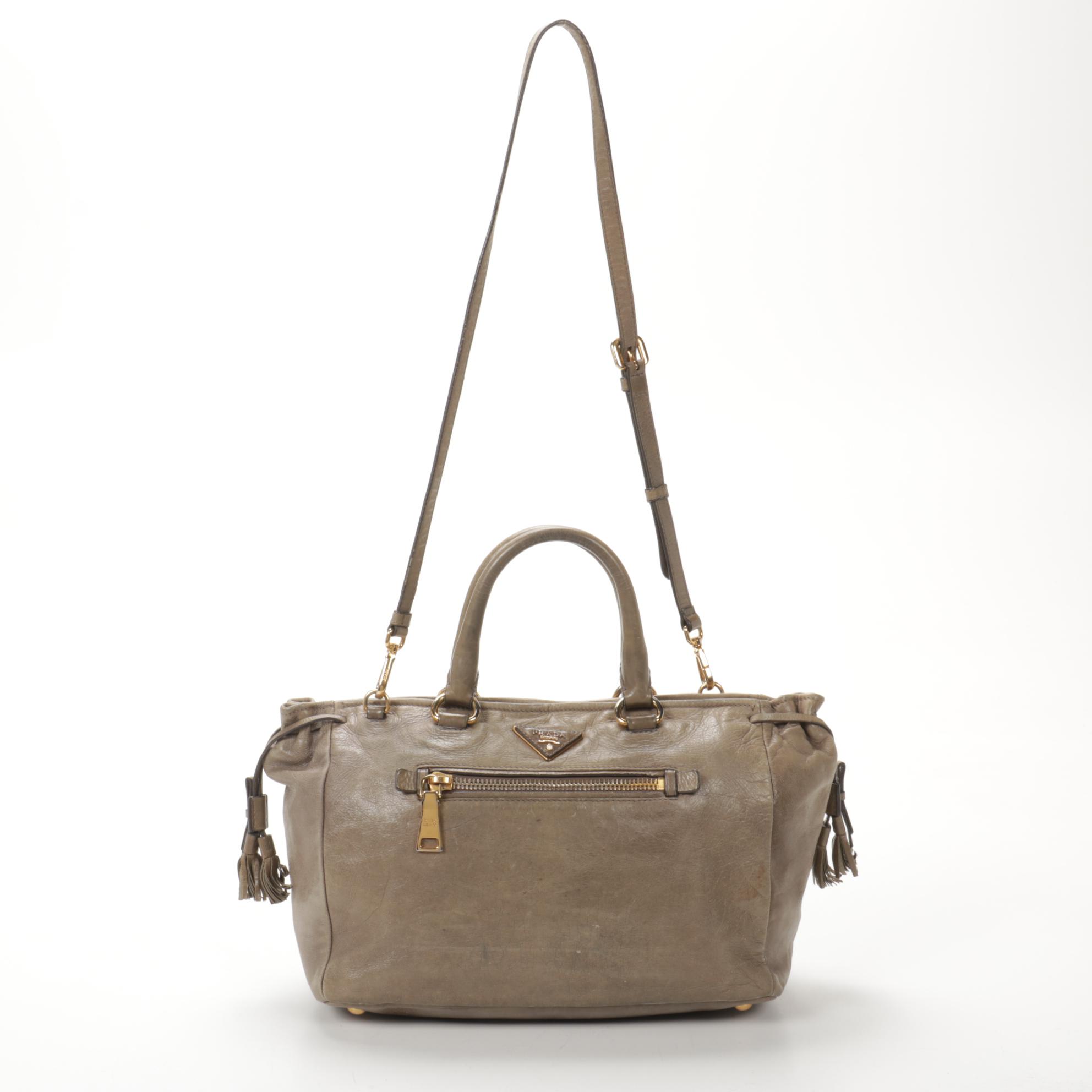 Prada Two-Way Satchel in Taupe Leather with Tassels