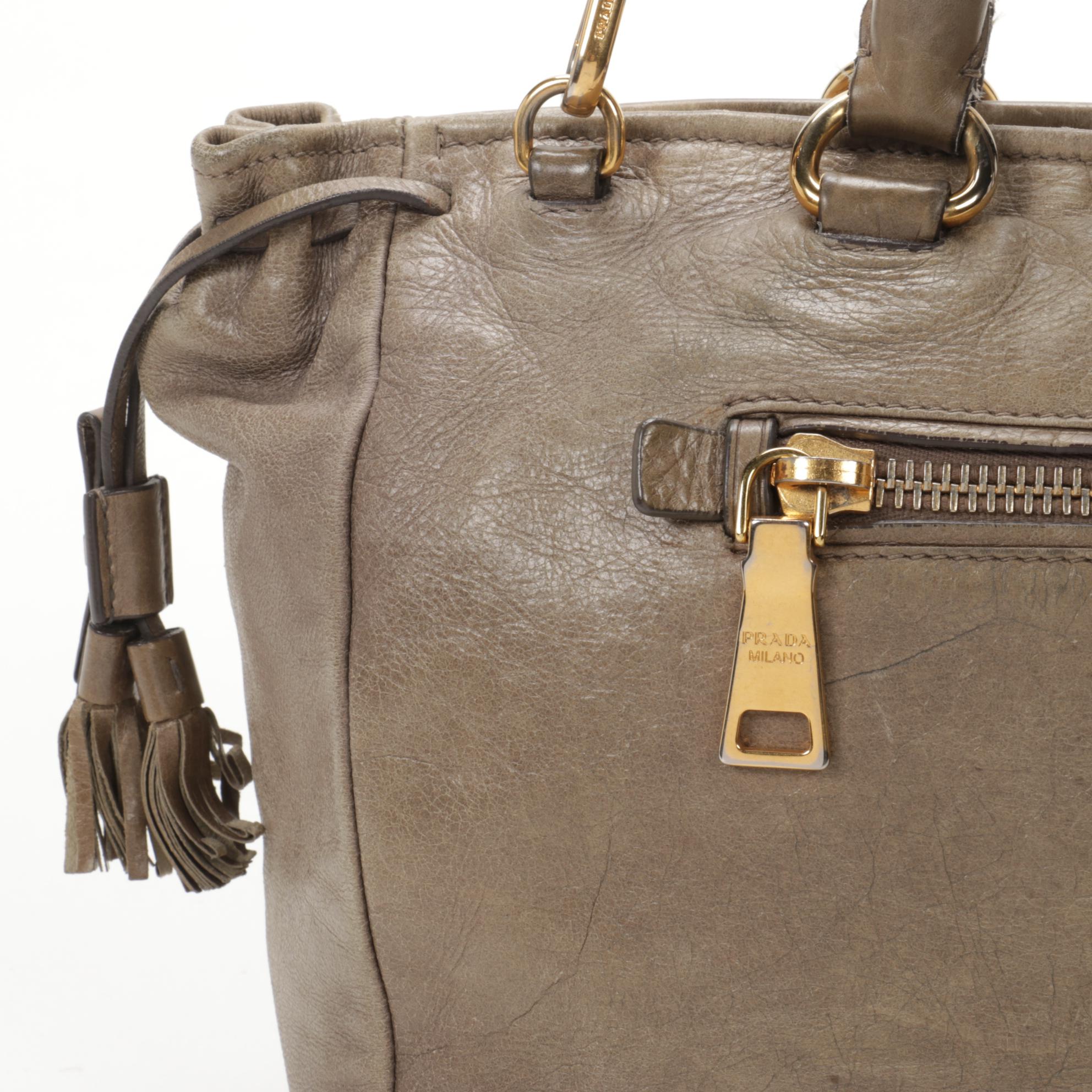 Prada Two-Way Satchel in Taupe Leather with Tassels