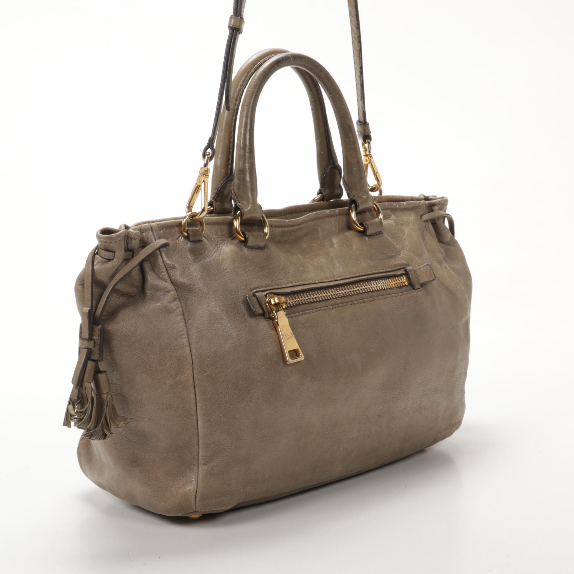 Prada Two-Way Satchel in Taupe Leather with Tassels