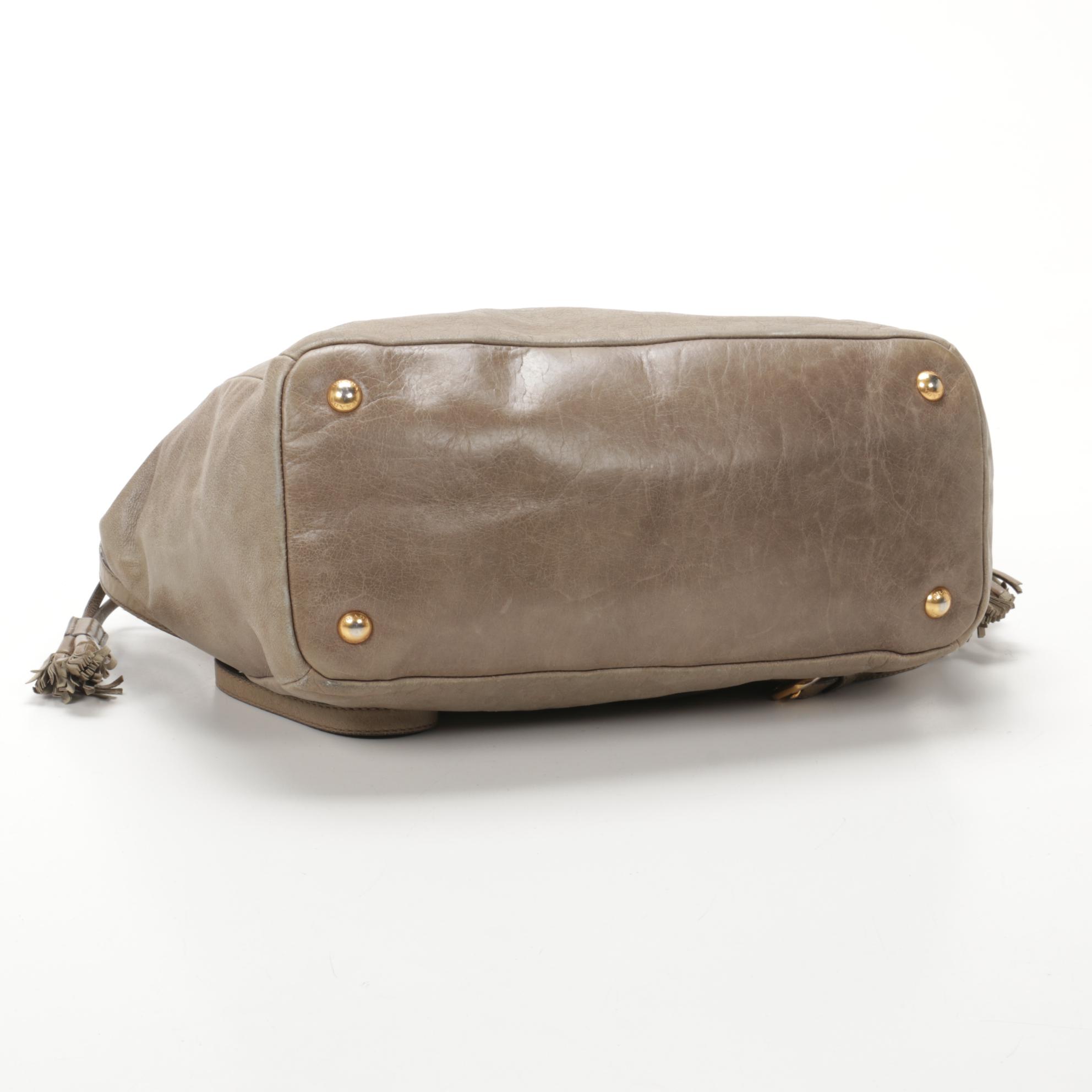 Prada Two-Way Satchel in Taupe Leather with Tassels