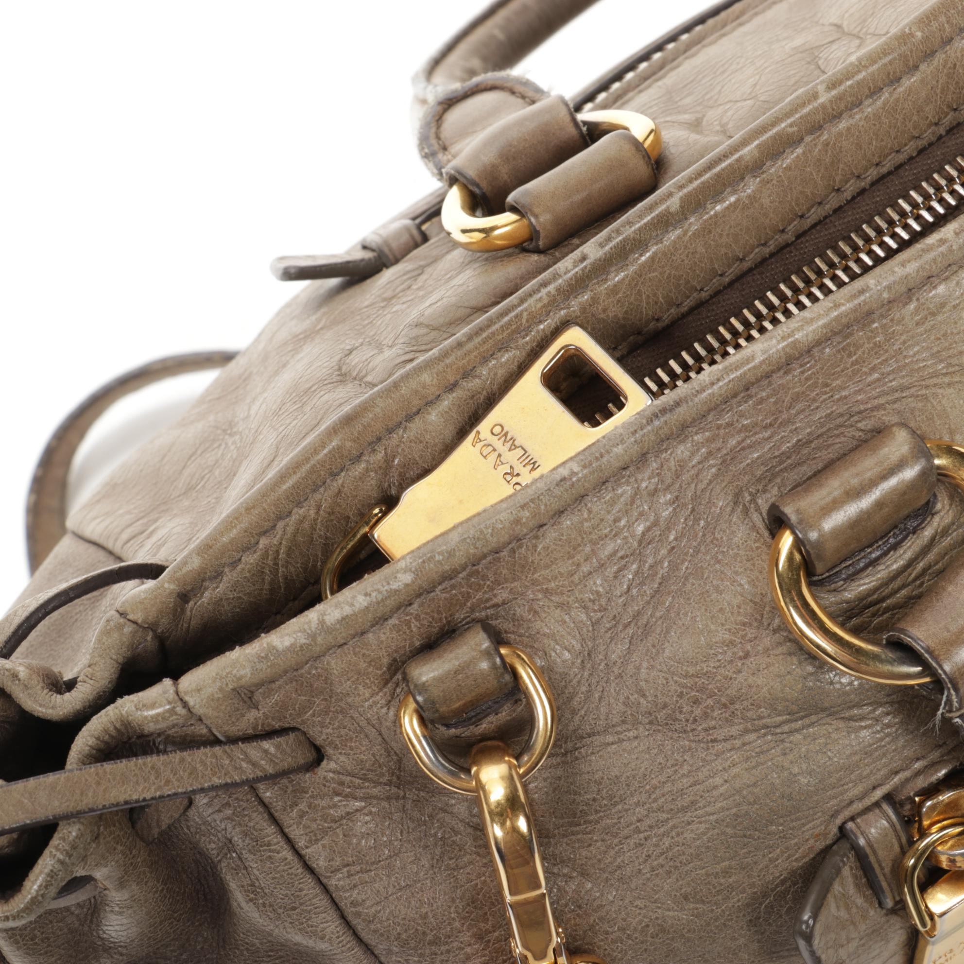 Prada Two-Way Satchel in Taupe Leather with Tassels