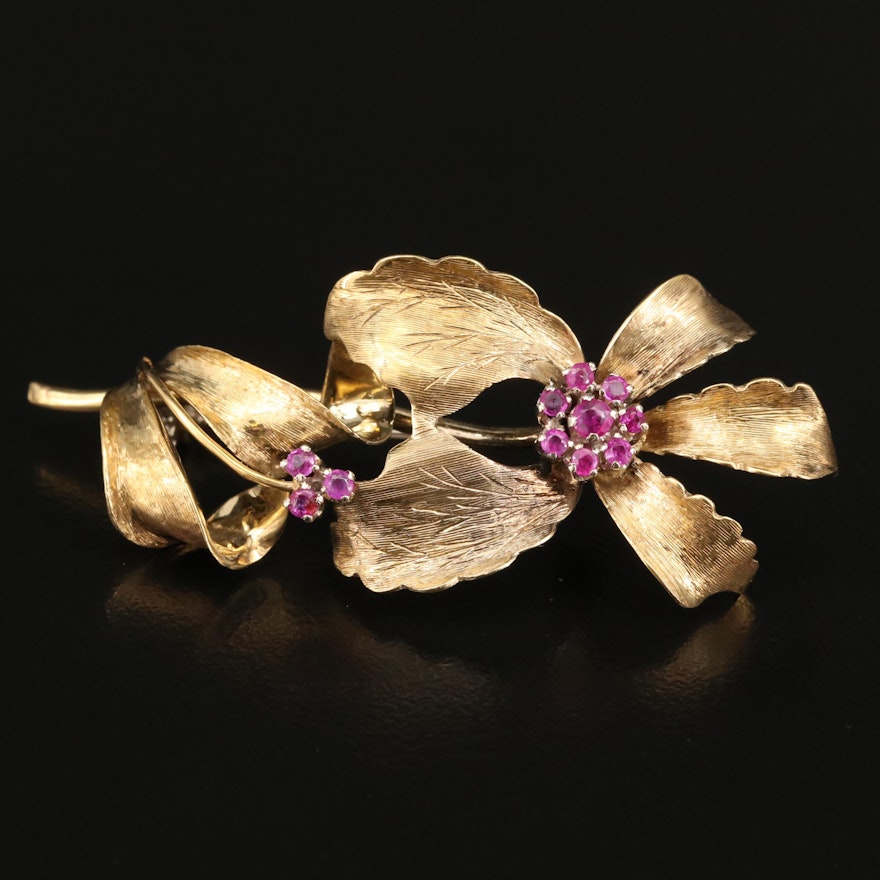 18K Ruby Floral Brooch