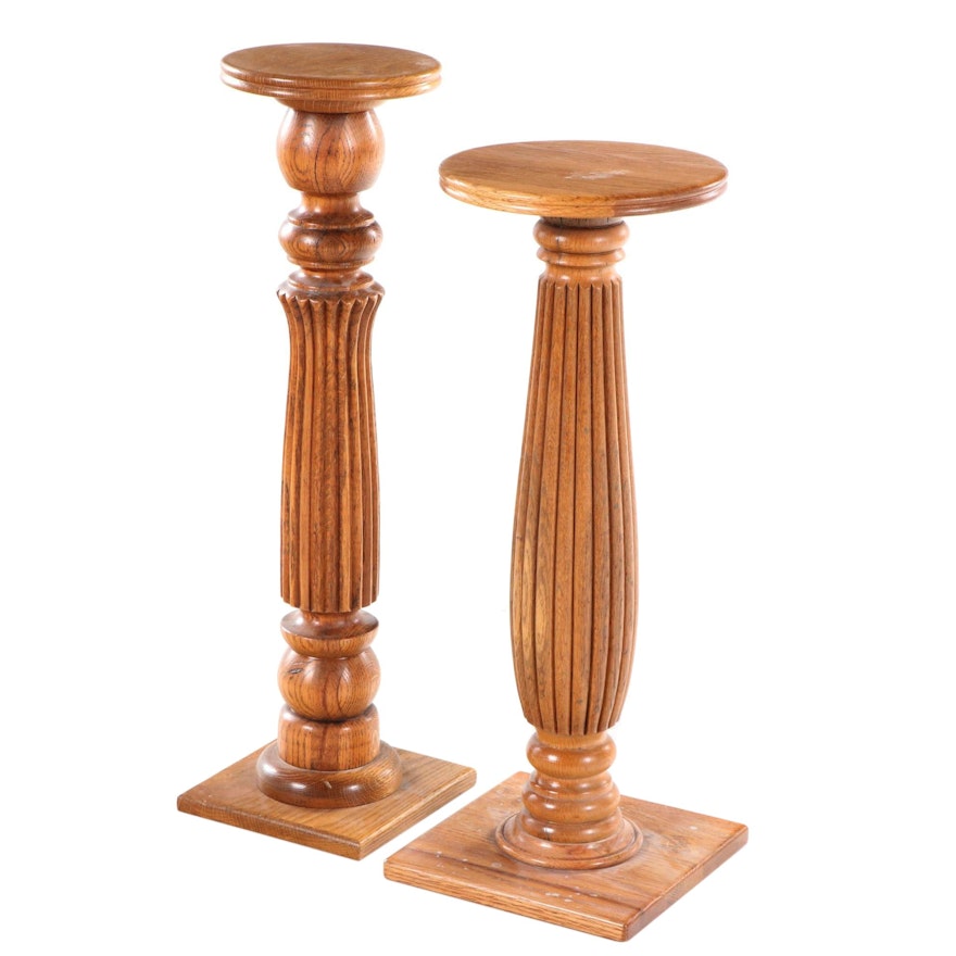 Two Oak Display Pedestals, Stamped "GLENN", Mid to Late 20th Century