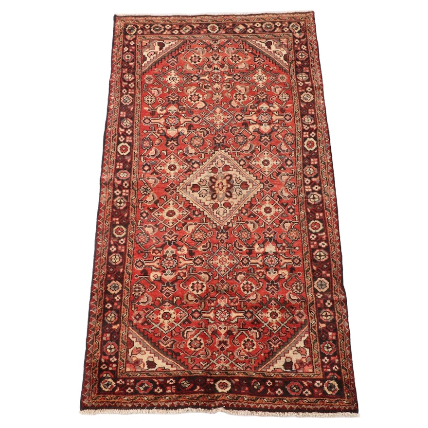 3'10 x 7'8 Hand-Knotted Persian Hamadan Herati Wool Area Rug