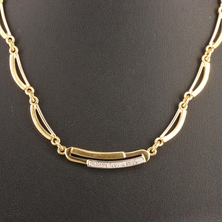 18K Diamond Curved Bar Link Necklace