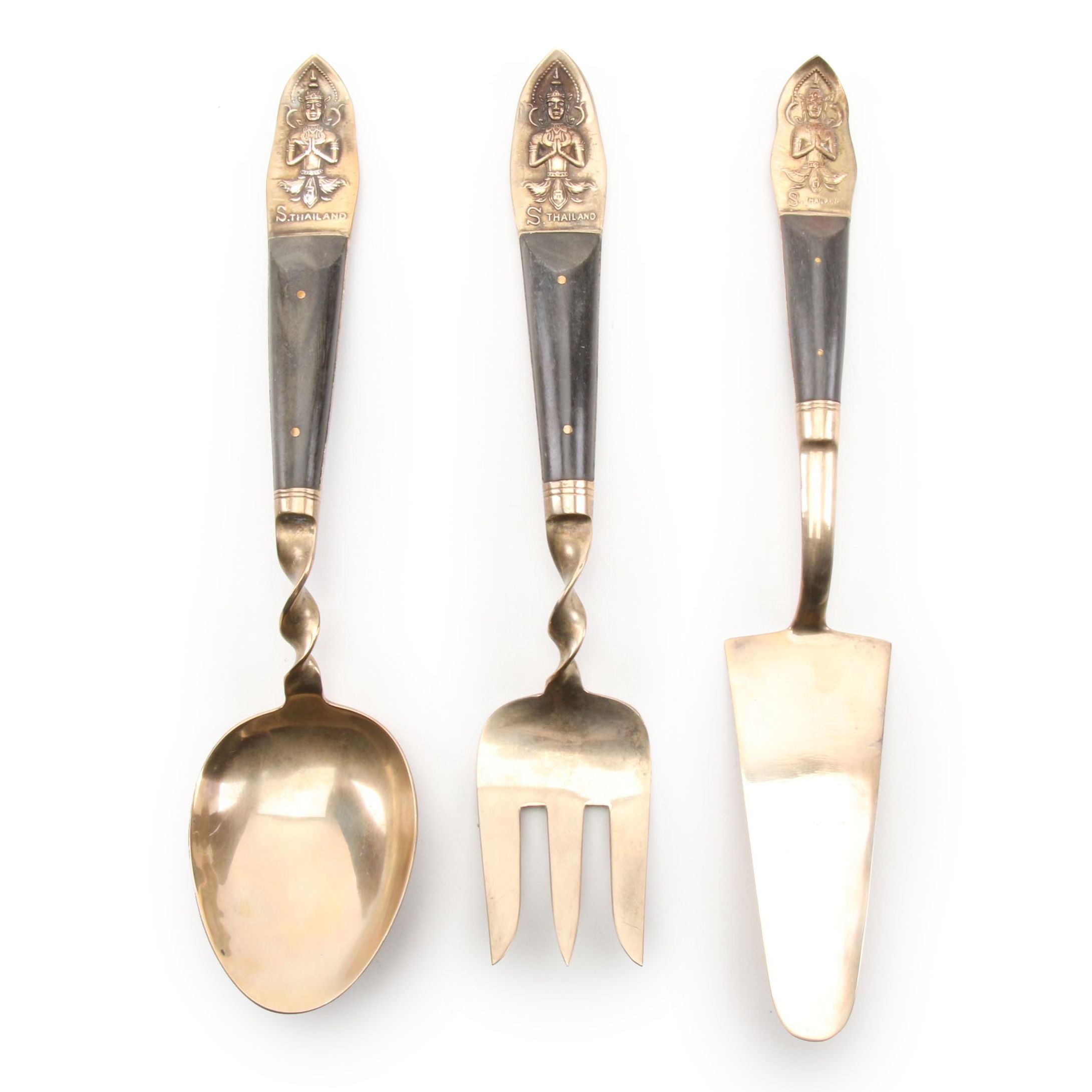Siam Thailand Bronzeware Serving Utensils, Mid-Century