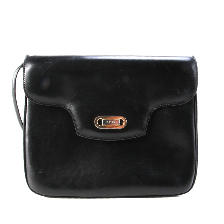 Bally Flap Front Crossbody in Black Smooth Leather