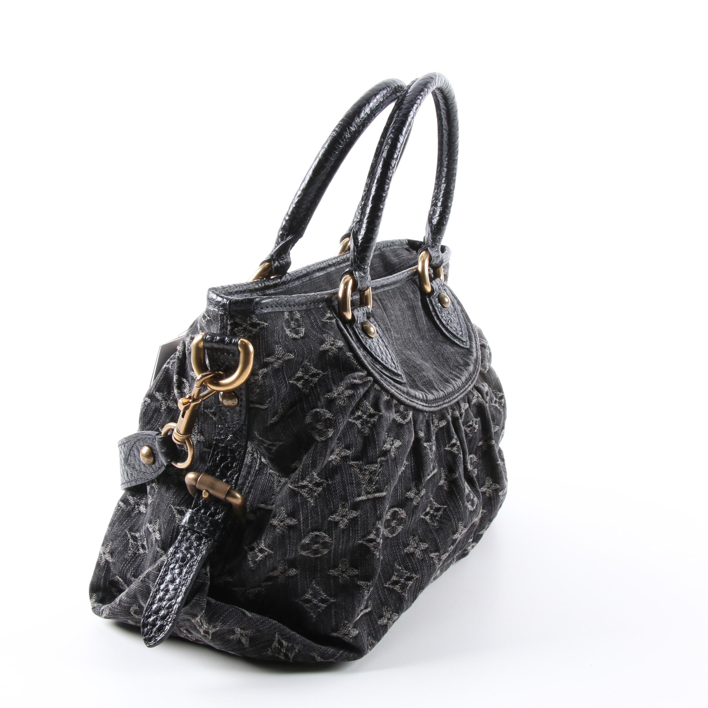 Louis Vuitton Neo Cabby MM Bag in Black Monogram Denim with Leather Trim