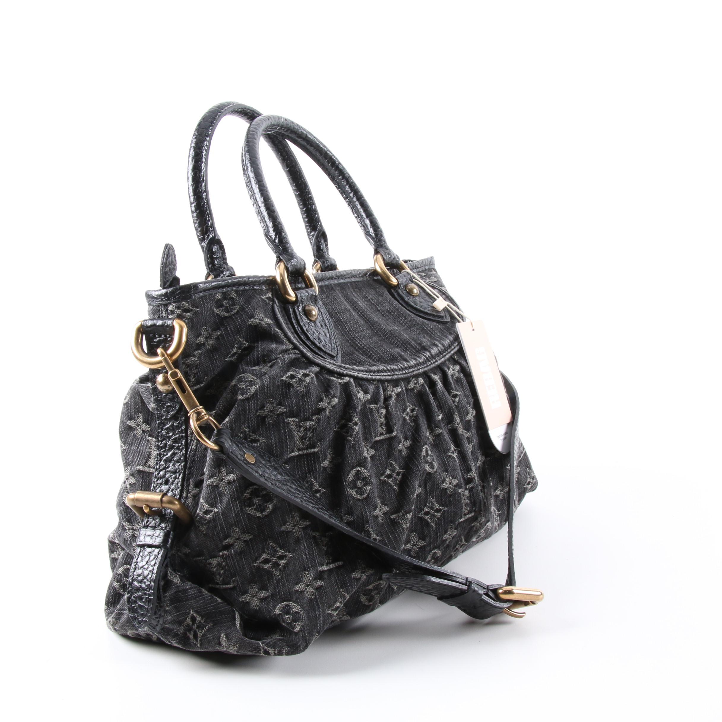 Louis Vuitton Neo Cabby MM Bag in Black Monogram Denim with Leather Trim