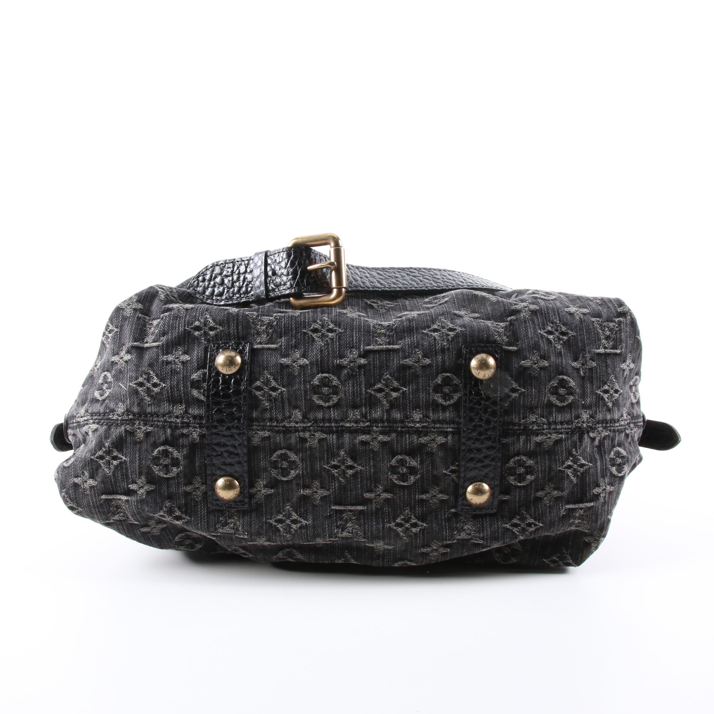 Louis Vuitton Neo Cabby MM Bag in Black Monogram Denim with Leather Trim