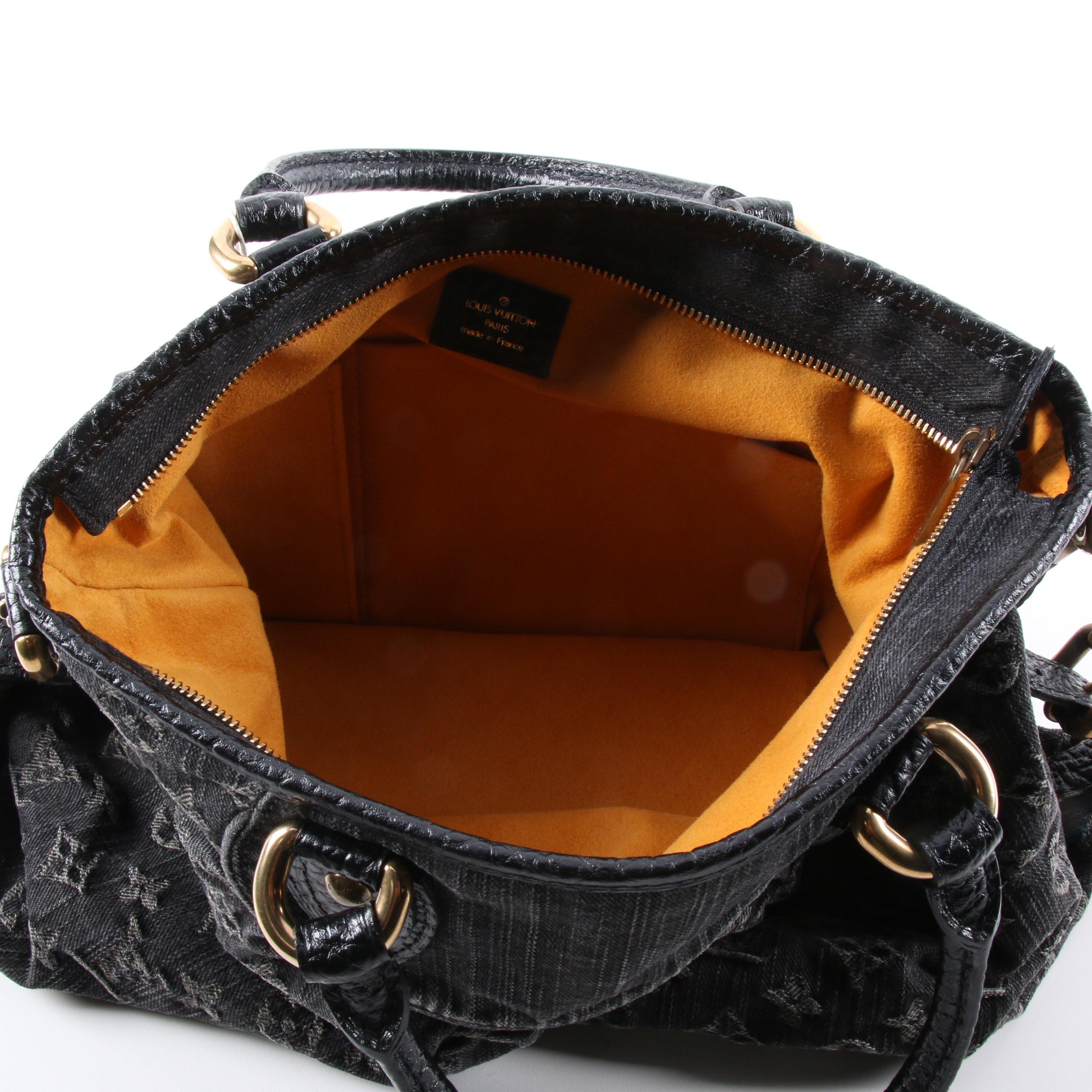 Louis Vuitton Neo Cabby MM Bag in Black Monogram Denim with Leather Trim