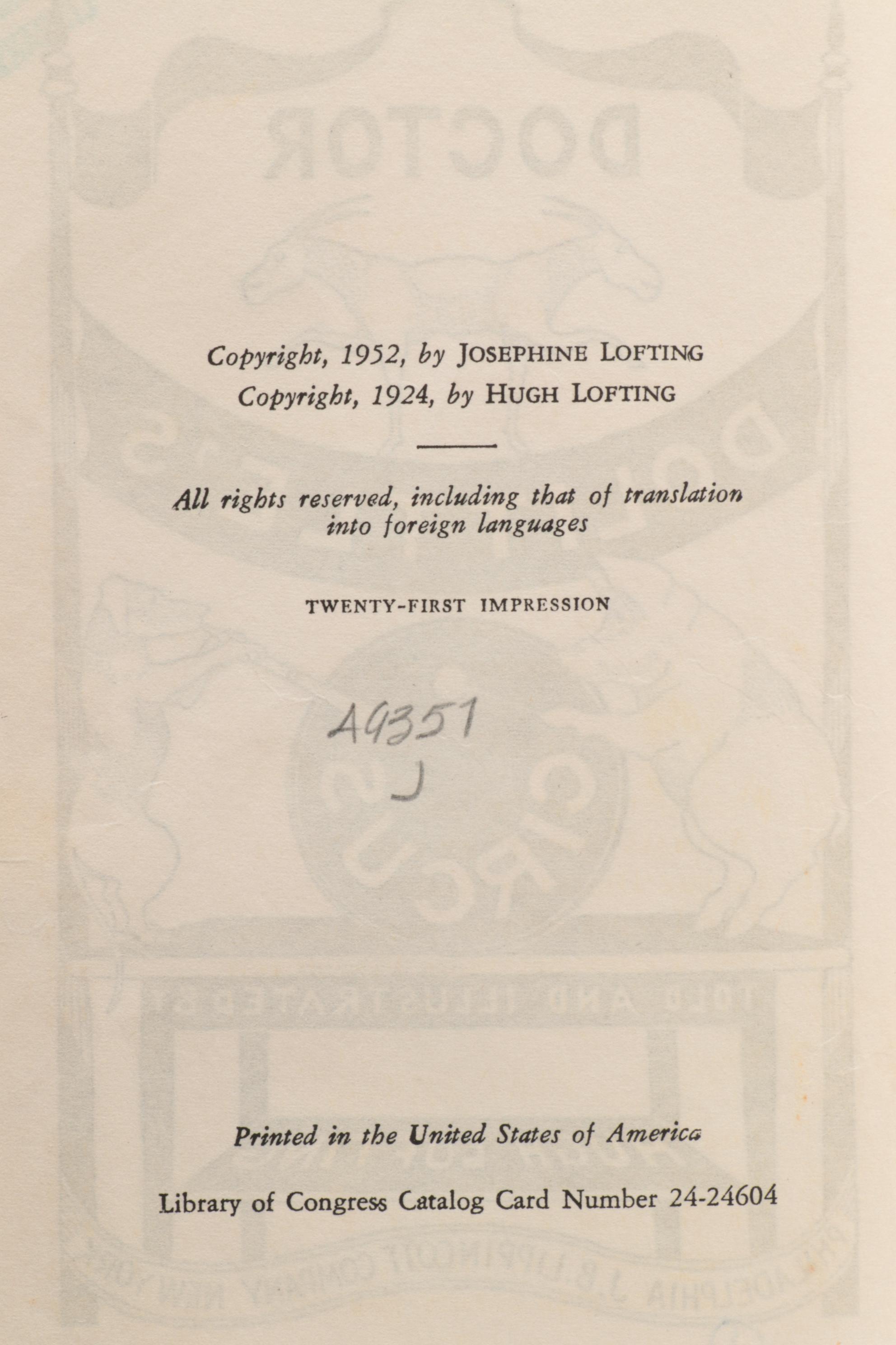 Collection of  "Doctor Dolittle" Novels by Hugh Lofting, 1950s