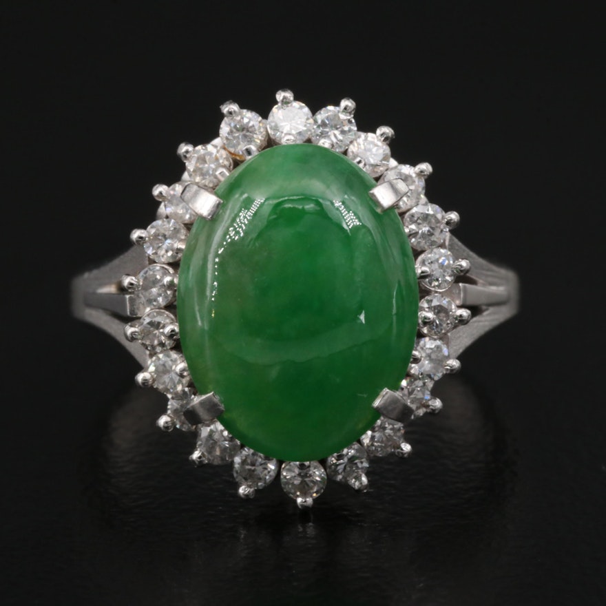 Platinum Jadeite and Diamond Ring