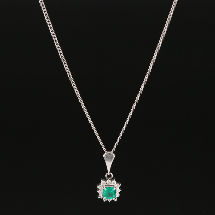 Platinum Emerald and Diamond Necklace