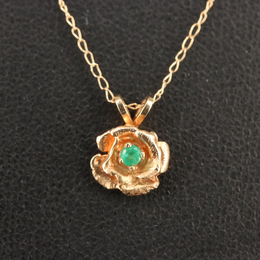 14K Emerald Floral Pendant Necklace