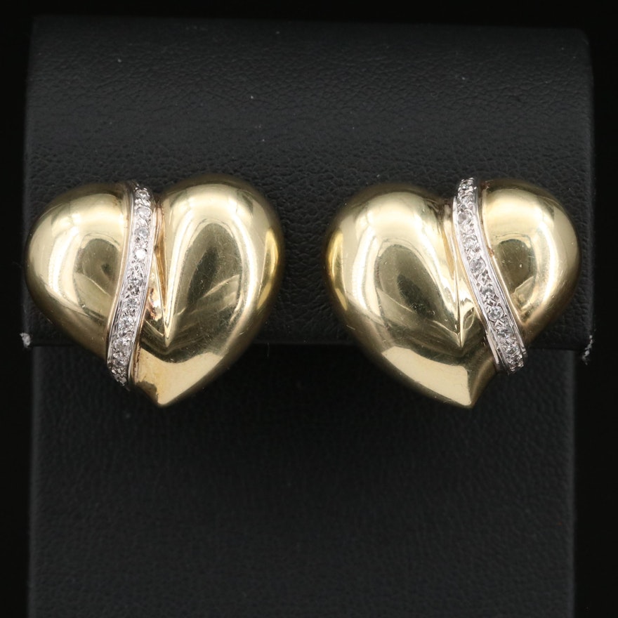 Diamond Accented 14K Puff Heart Earrings