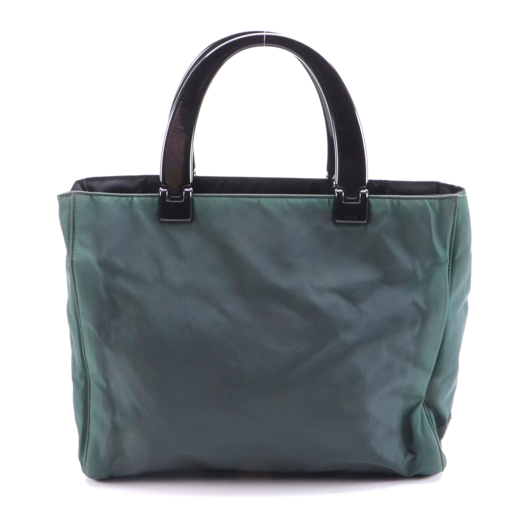 Prada Nylon Hard Handle Tote Bag in Dark Green and Black