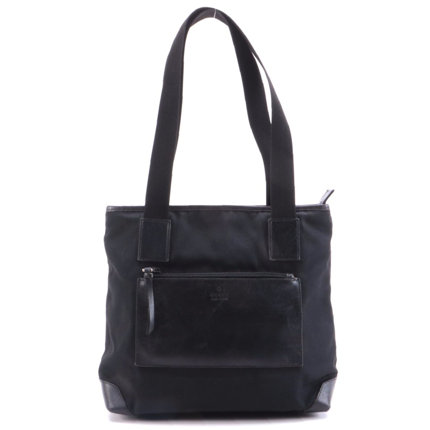 Gucci Black Nylon and Calfskin Leather Tote Bag