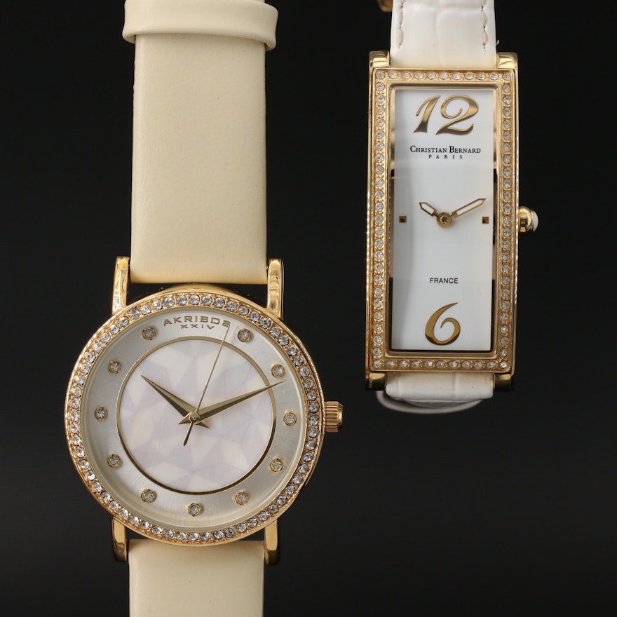 Pair of Glass Crystal Accented Quartz Wristwatches