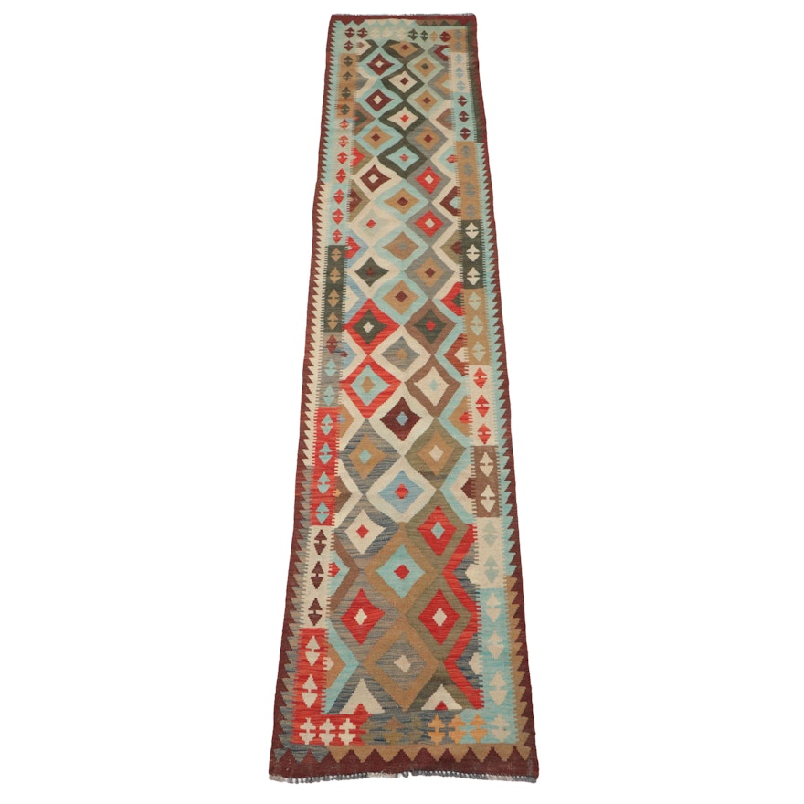2'8 x 13'2 Handwoven Afghan Kilim Wool Carpet Runner