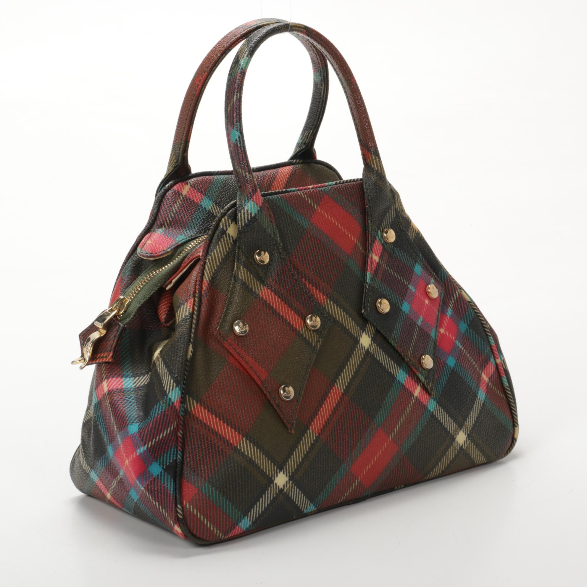 Vivienne Westwood Small Yasmine Derby Bag in Tartan Plaid Vegan Leather
