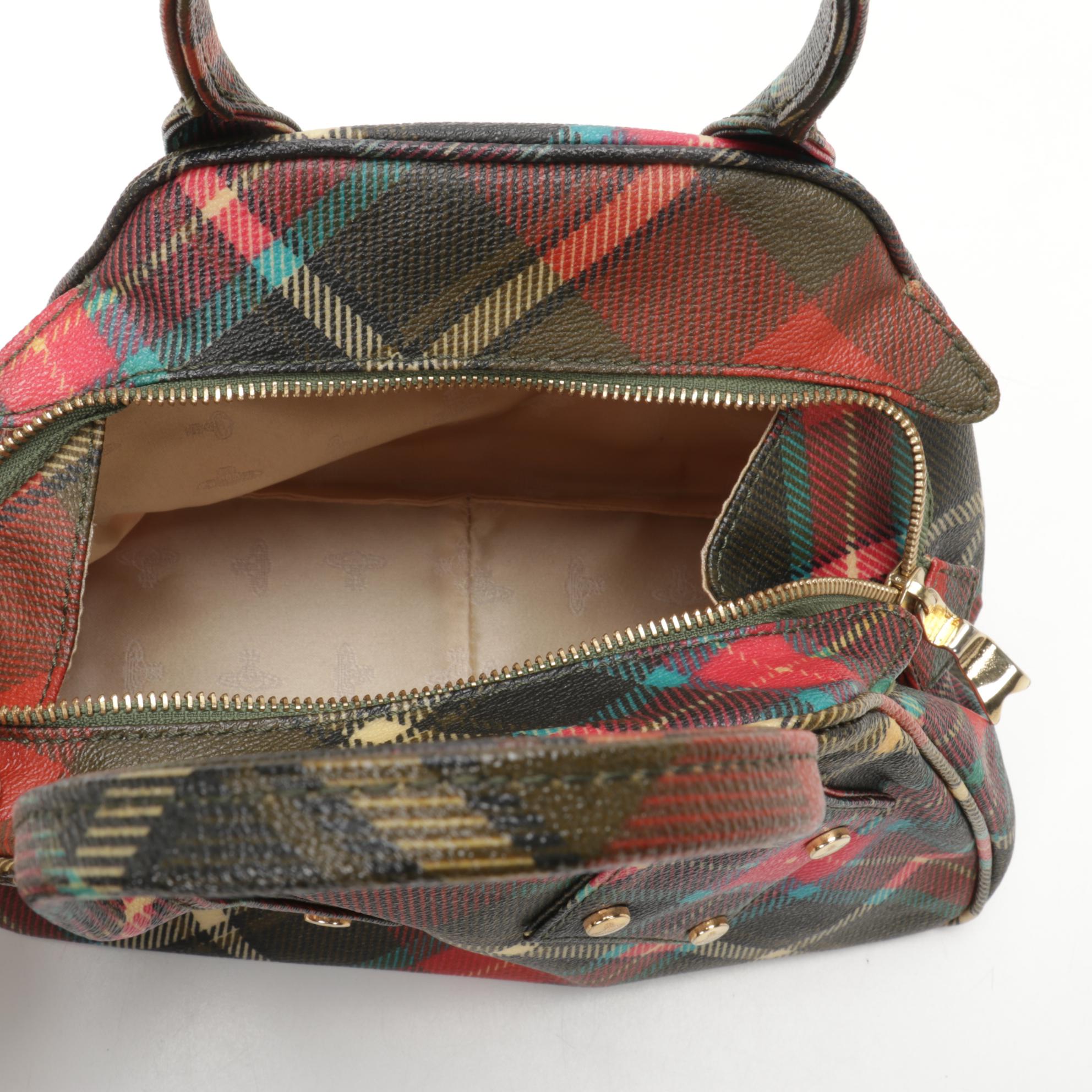 Vivienne Westwood Small Yasmine Derby Bag in Tartan Plaid Vegan Leather