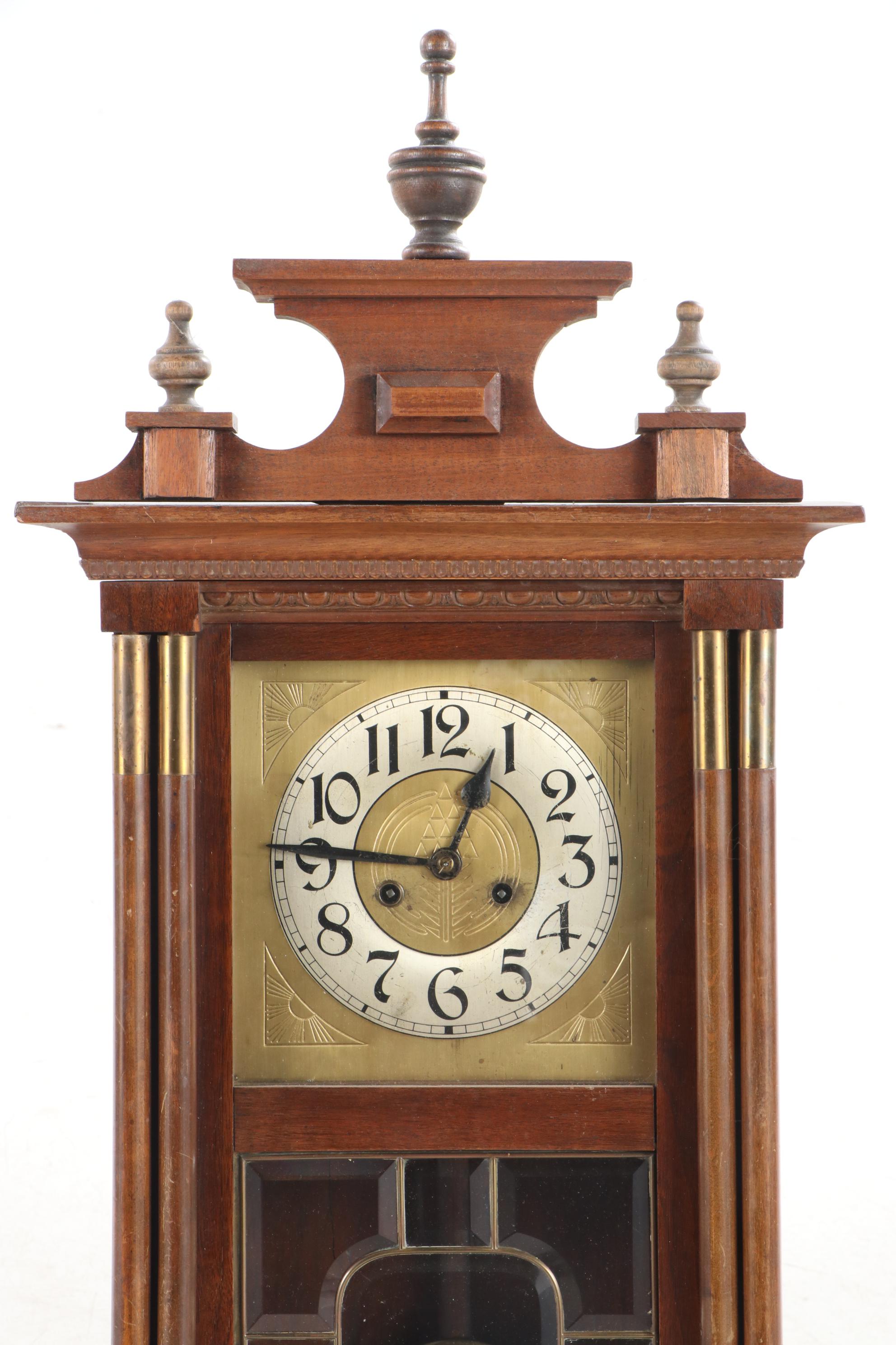 German Brass-Mounted Walnut Regulator Wall Clock, Early 20th Century